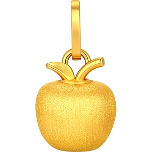 潮宏基好事发生拉丝黄金苹果吊坠足金挂坠串珠丝绸质感新年礼物女