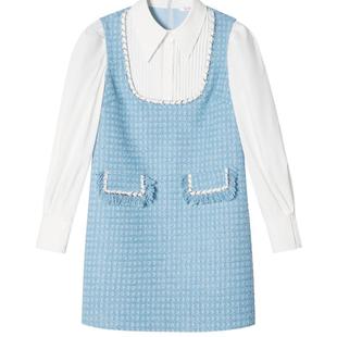 SALT.P可颜2024春甜美复古学院风衬衫假两件粗花呢连衣裙