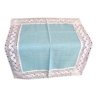 北欧简约现代纯色湖蓝色棉麻竹节纱花边床头柜方桌布桌旗餐垫隔热