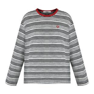 范洛Fano 休闲松弛感色织渐变条纹领口撞色长袖女t恤上衣2025新款