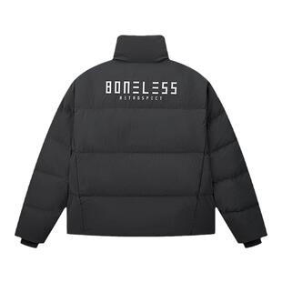 BONELESS暗条纹基础印花羽绒服宽松立领保暖冬季外套百搭面包服