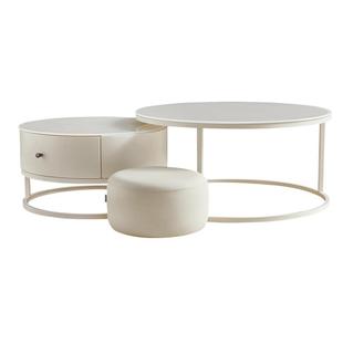 全友家居2025新款客厅家用奶油风高矮茶几可移动的圆形沙发边几