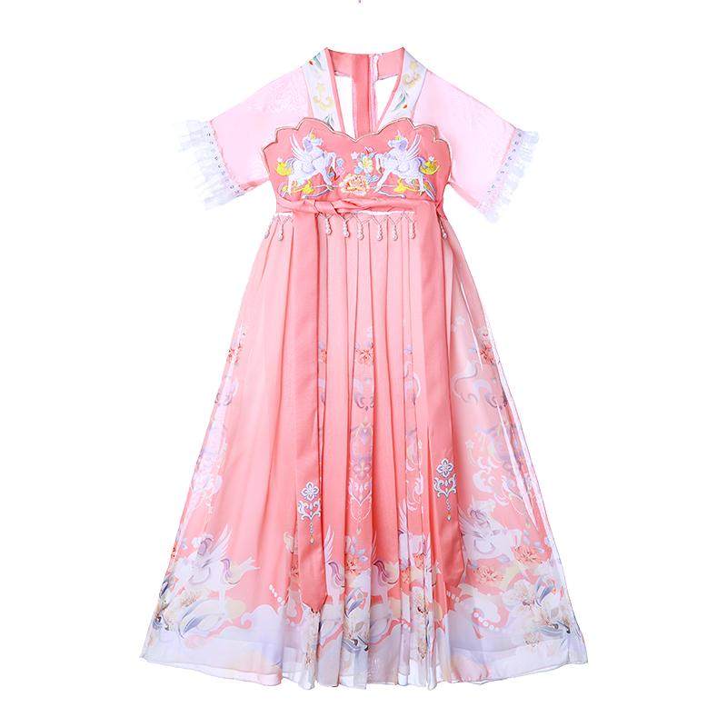 女童汉服春款短袖连衣裙2025新款古风儿童演出服高级超仙公主襦裙