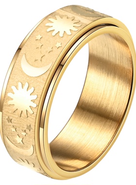 不掉色可旋转日月戒指