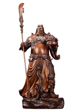 紫铜关公像摆件武财神立刀托宝