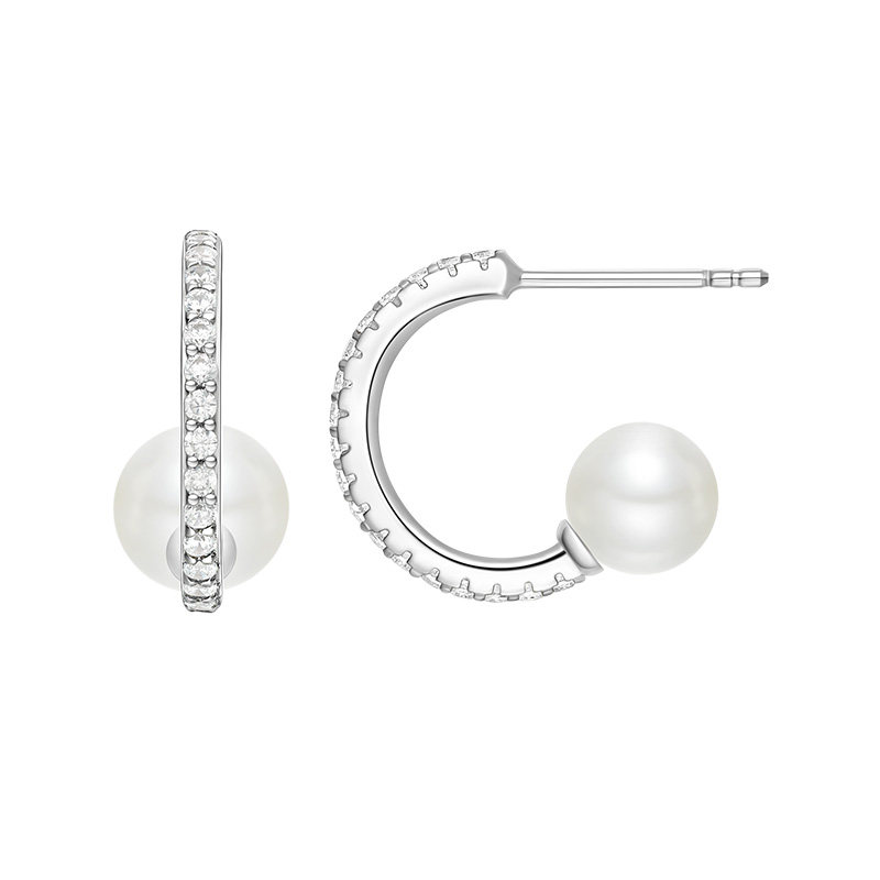 【自营】HEFANG Jewelry/何方珠宝古典芭蕾耳钉 晶莹锆石贝珠点缀