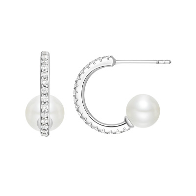 【自营】HEFANG Jewelry/何方珠宝古典芭蕾耳钉 晶莹锆石贝珠点缀