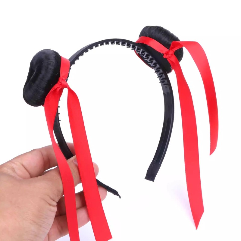 哪吒头饰红飘带发箍儿童头戴配饰丸子头超萌活动表演假发发饰新款