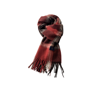 韩国订单~新年红色仿羊绒围巾女秋冬季英伦复古格纹学生保暖围脖