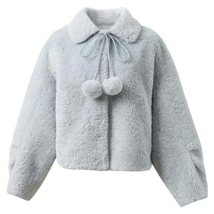 三彩2025冬季新款小毛球环保皮草毛毛外套短款翻领仿皮草保暖M