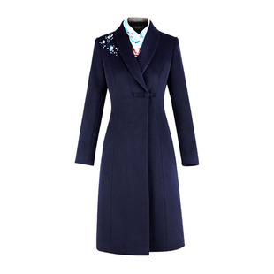 高端刺绣羊毛呢外套女中长款冬职业大衣售楼部工作服迎宾国风工装