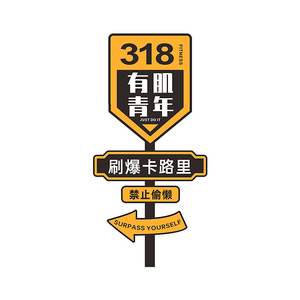 网红趣味健身房拍照装饰路牌贴纸