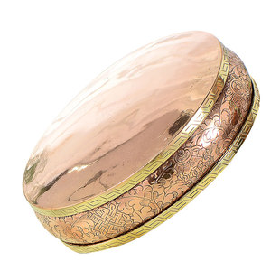 藏村尼泊尔手工紫铜曼扎盘修盘八吉祥雕花曼达盘曼茶罗盘桌面摆件