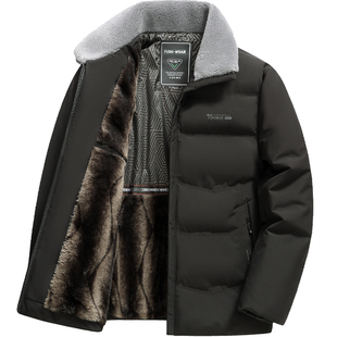 新款中老年爸爸冬装外套加绒加厚翻领棉衣男爷爷老人保暖棉服棉袄