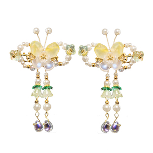 2026儿童古风头饰汉服国风花朵流苏发夹女宝宝喜庆红色新年对夹马