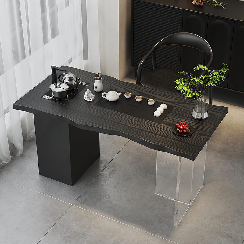 现代简约实木阳台茶桌椅组合小户型家用小茶台原木小茶几黑色茶桌