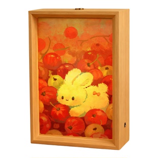 中国风木质相框治愈系花朵装饰画框桌面摆件复古礼物长款小夜灯