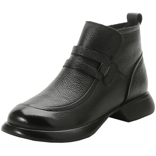 头层牛皮2023新款复古马丁靴女冬季加绒女鞋厚底真皮羊毛妈妈靴子