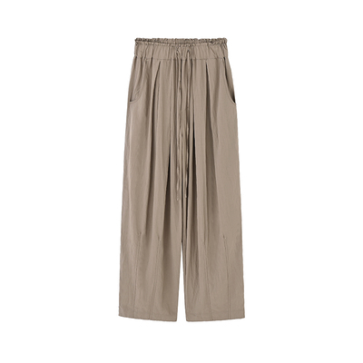 松紧绑带休闲直筒裤褶皱阔腿长裤