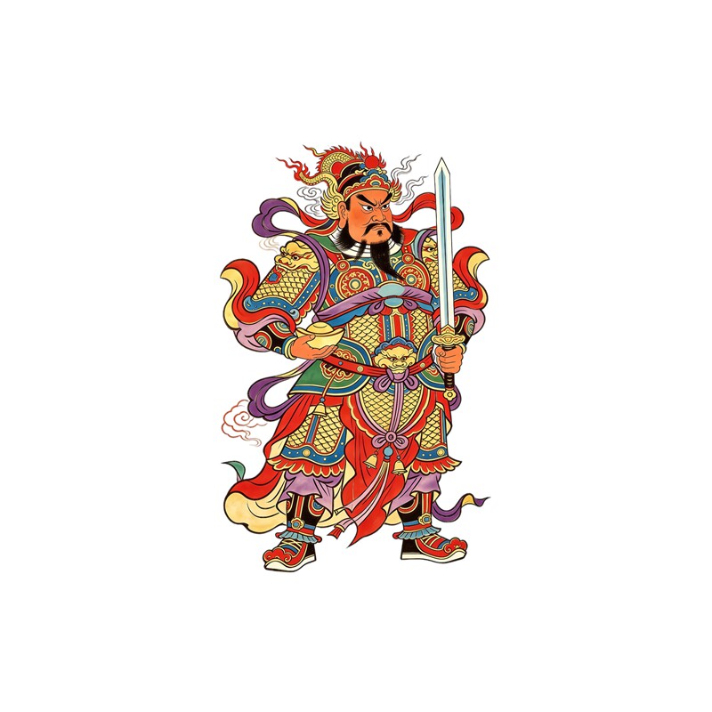 金甲祥云门神门贴背胶自粘防盗门中国风新居乔迁守护吉祥装饰贴画