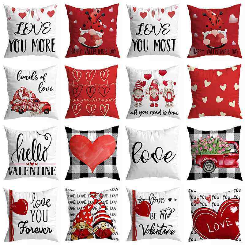 新品 情人节抱枕套桃皮绒爱心印花家居布艺沙发靠枕汽车腰背靠垫