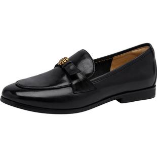 沙驰女鞋一脚蹬真皮乐福鞋单鞋2026春夏新款山茶花饰扣复古通勤鞋