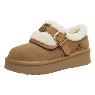 天美意疯狂动物城绒绒拿铁厚底加绒保暖勃肯毛毛鞋雪地靴女冬棉鞋