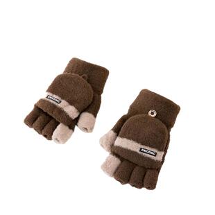 翻盖半指男士五指绒毛呢冬打字保暖日韩中青年露指加厚大学生手套