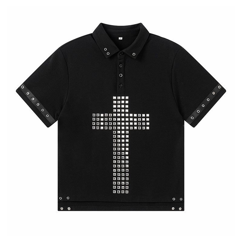 REBEL WAVE26ss“Ymirau”铆钉十字架Polo衫短袖t恤
