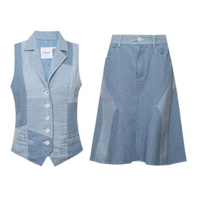 TOP家 时髦通勤 法式复古高质双面醋酸不规则分割条纹马甲/半身裙