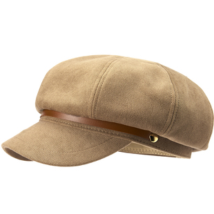 畹町简约八角帽爱心皮标装饰百搭帽子女秋冬季老钱风显脸小报童帽