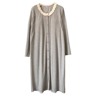 女款莫代尔长袖孕妇睡衣孕期女秋冬月子服哺乳带胸垫睡裙待产长款