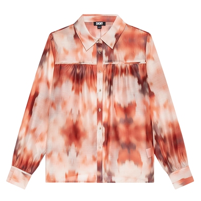 花火晕染印花轻薄碎褶长袖衬衫