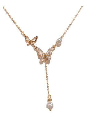 韩式小众设计感轻奢气质微镶锆石蝴蝶吊珍珠项链女气质锁骨