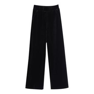 金丝绒窄版阔腿裤女秋冬2025新款高腰显瘦休闲宽松直筒裤加绒裤子