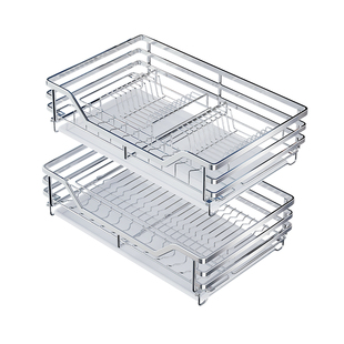 四季沐歌拉篮厨房橱柜304不锈钢抽屉式碗架厨柜碗柜双层收纳碟架