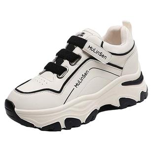 木林森女鞋2025秋季新款厚底真皮老爹鞋内增高百搭休闲运动小白鞋