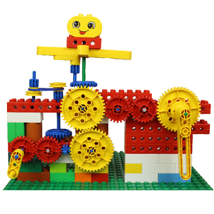 果十兼容大颗粒机械齿轮积木配件教具9656孔梁滑轮涡轮轴益智玩具