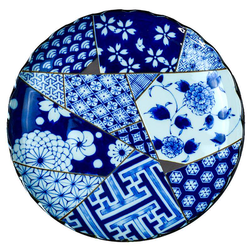 美浓烧平盘陶瓷釉下彩圆形深盘