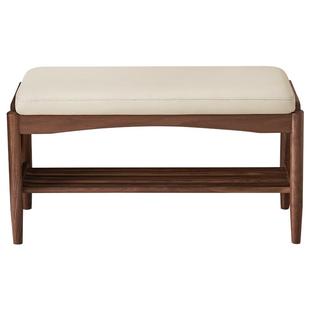 全友家居北美黑胡桃木实木换鞋凳2026新款玄关凳子新款软包座面凳