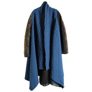 兮风宽松复古异域民族风棉服女原创拼接不规则斗篷式中长外套秋冬