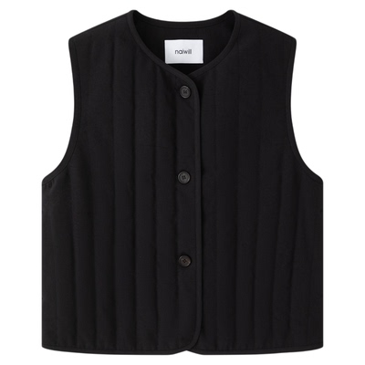 极简风宽松无领叠穿棉衣马甲