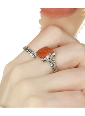 S925银国潮中式南红玛瑙