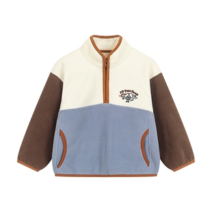 马拉丁儿童卫衣秋装男童女童小童绣花撞色拼接立领卫衣