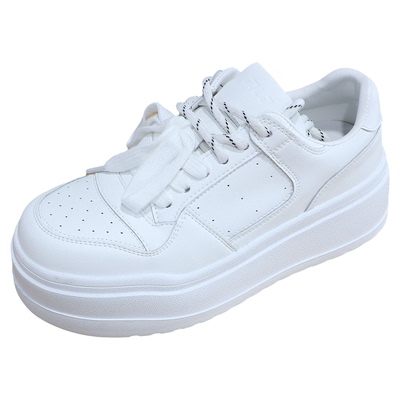 诗路花语真皮厚底增高小白鞋板鞋