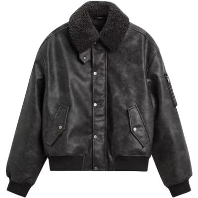 西班牙单！可拆毛领复古仿皮夹克