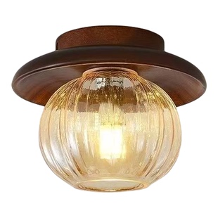 宋式美学过道玄关灯中古风玻璃吸顶灯复古护眼阳台灯具创意圆形灯