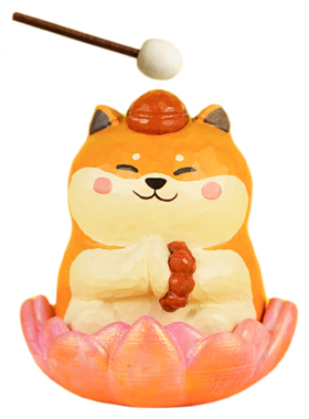 柴犬摆件佛系木鱼狗狗好运莲莲桌面车载木雕香薰招财上岸生日礼物