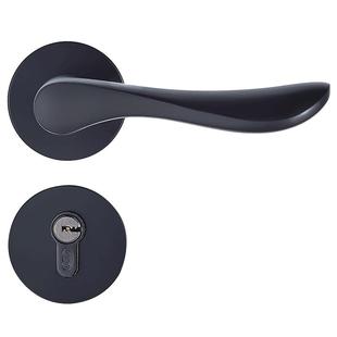 三环静音分体门锁室内把手卧室房门锁黑色美式实木门锁具三件套装