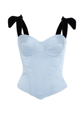 CORSELET 丝绒蝴蝶吊带蓝色缎面鱼骨胸衣塑形西装内搭抹胸